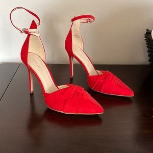 Nine West Red stiletto knotted ankle strap suede heel